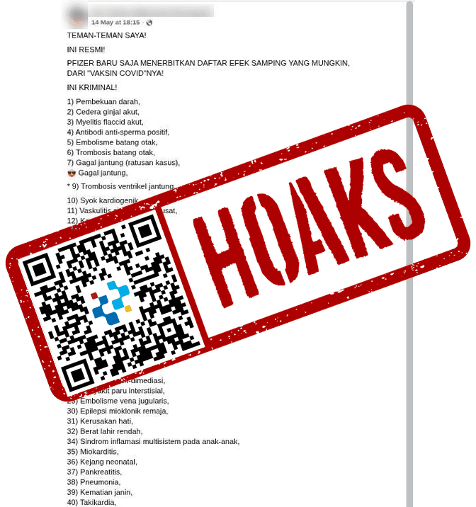 [HOAKS] Pfizer Rilis Daftar Efek Samping Vaksin Covid-19